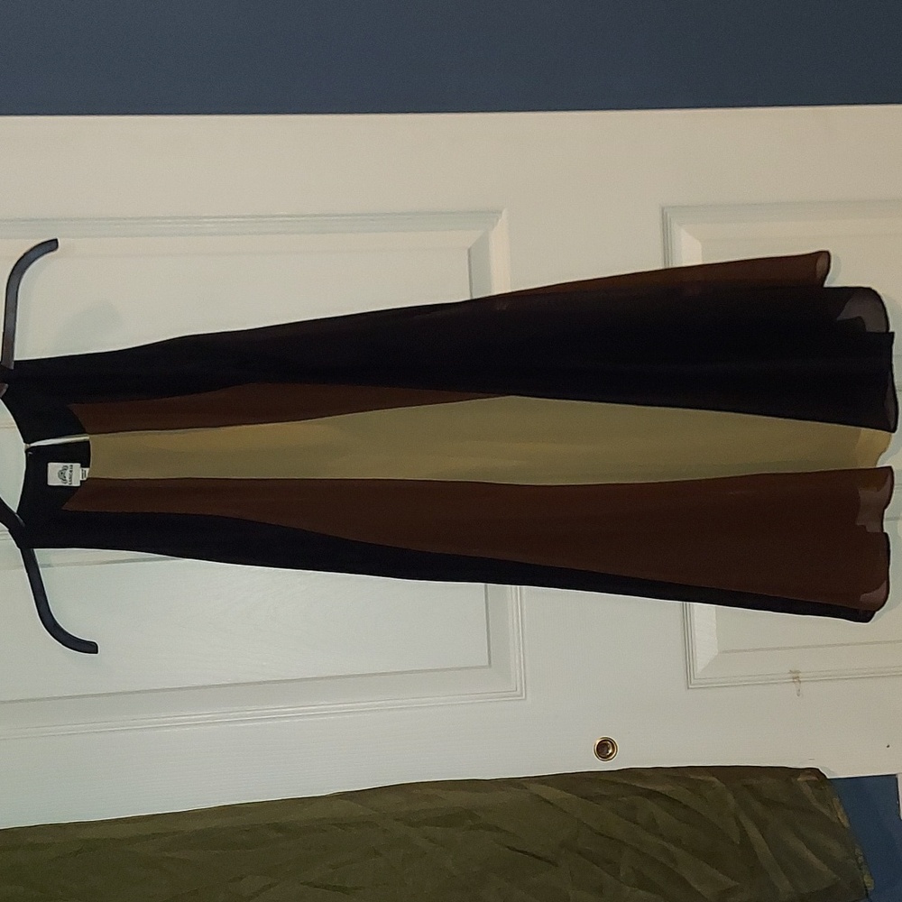 Sangria Sleeveless Colorblock‎ Stripe Brown Black Tan Trapeze Dress 4